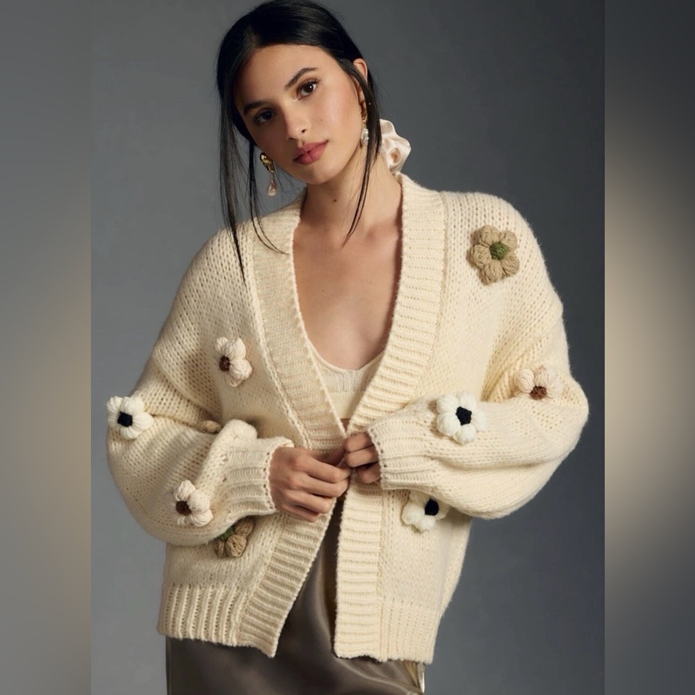 Anthropologie The Susannah 3D Flower Cardigan Sweater NWT